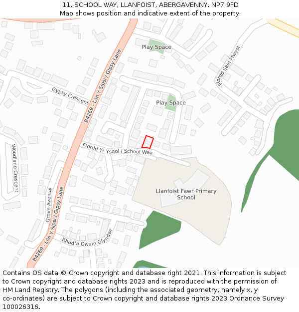 11, SCHOOL WAY, LLANFOIST, ABERGAVENNY, NP7 9FD: Location map and indicative extent of plot
