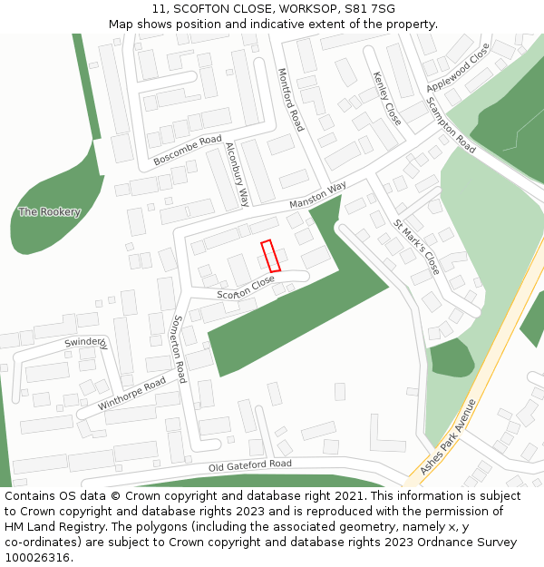 11, SCOFTON CLOSE, WORKSOP, S81 7SG: Location map and indicative extent of plot