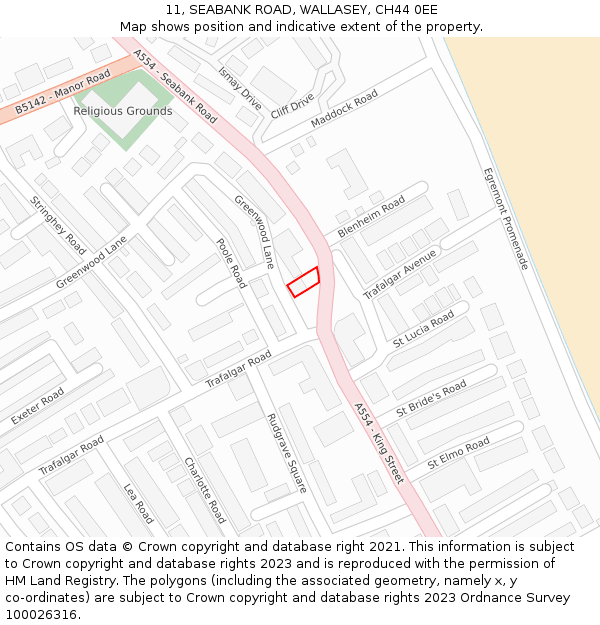 11, SEABANK ROAD, WALLASEY, CH44 0EE: Location map and indicative extent of plot