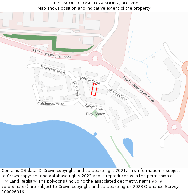 11, SEACOLE CLOSE, BLACKBURN, BB1 2RA: Location map and indicative extent of plot