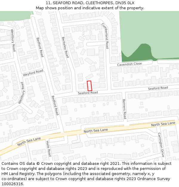 11, SEAFORD ROAD, CLEETHORPES, DN35 0LX: Location map and indicative extent of plot