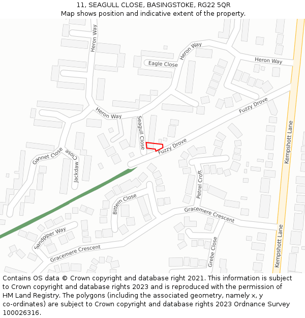 11, SEAGULL CLOSE, BASINGSTOKE, RG22 5QR: Location map and indicative extent of plot