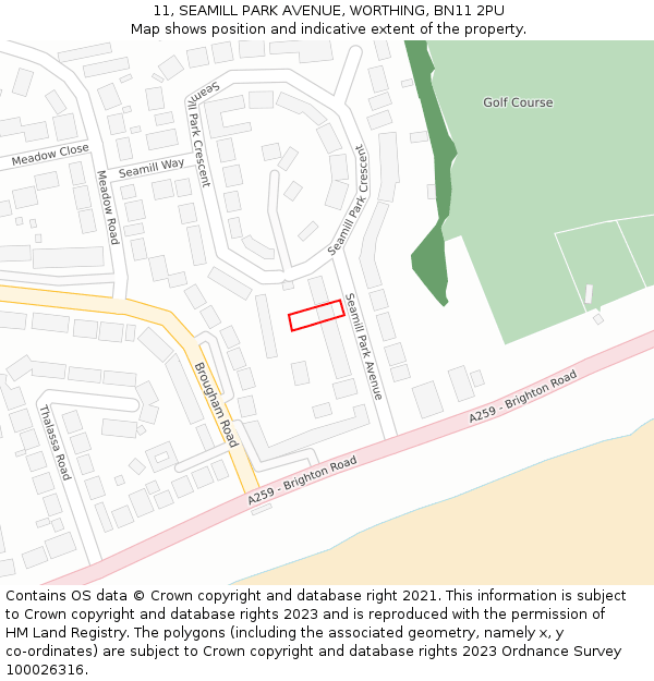 11, SEAMILL PARK AVENUE, WORTHING, BN11 2PU: Location map and indicative extent of plot
