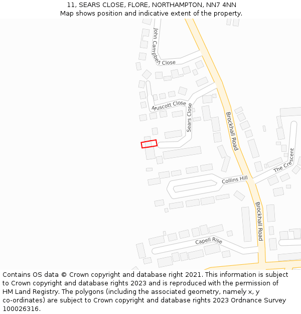 11, SEARS CLOSE, FLORE, NORTHAMPTON, NN7 4NN: Location map and indicative extent of plot