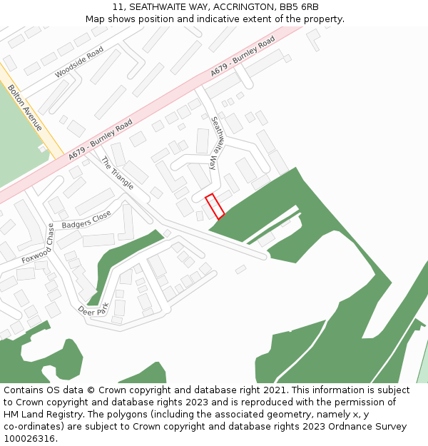 11, SEATHWAITE WAY, ACCRINGTON, BB5 6RB: Location map and indicative extent of plot