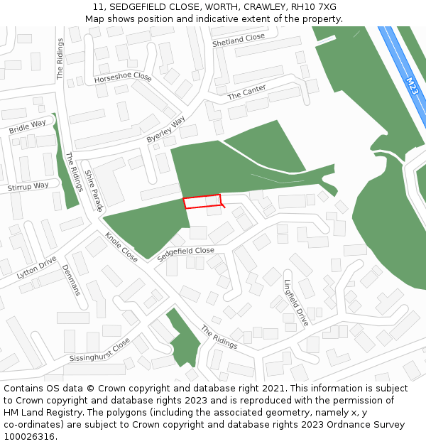 11, SEDGEFIELD CLOSE, WORTH, CRAWLEY, RH10 7XG: Location map and indicative extent of plot