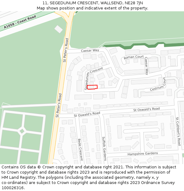 11, SEGEDUNUM CRESCENT, WALLSEND, NE28 7JN: Location map and indicative extent of plot