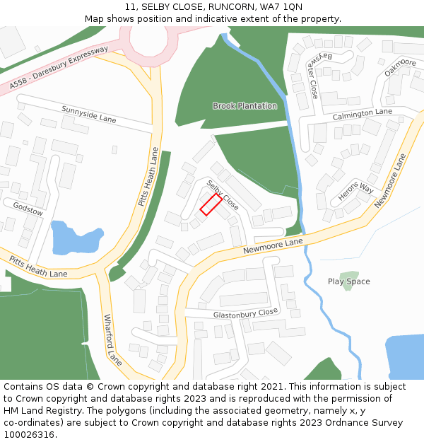 11, SELBY CLOSE, RUNCORN, WA7 1QN: Location map and indicative extent of plot