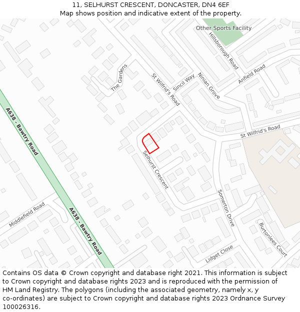 11, SELHURST CRESCENT, DONCASTER, DN4 6EF: Location map and indicative extent of plot