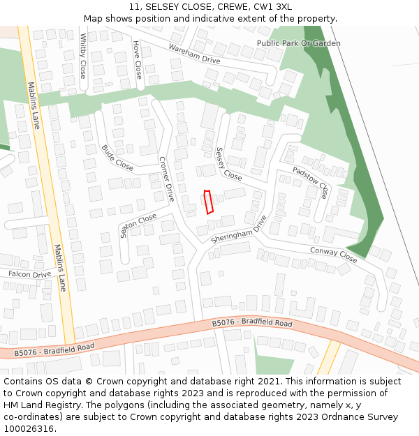 11, SELSEY CLOSE, CREWE, CW1 3XL: Location map and indicative extent of plot