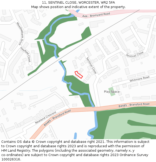 11, SENTINEL CLOSE, WORCESTER, WR2 5FA: Location map and indicative extent of plot