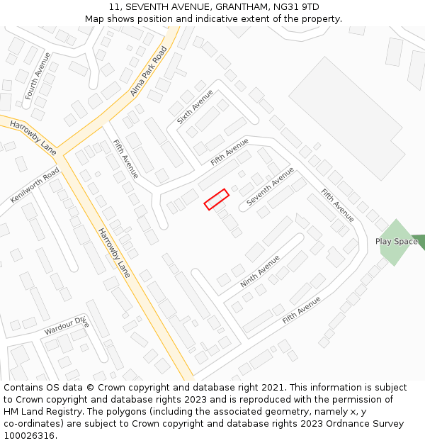 11, SEVENTH AVENUE, GRANTHAM, NG31 9TD: Location map and indicative extent of plot