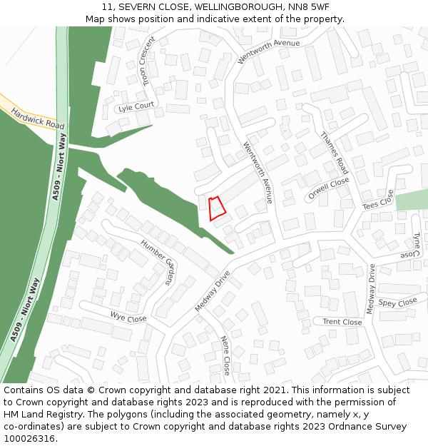 11, SEVERN CLOSE, WELLINGBOROUGH, NN8 5WF: Location map and indicative extent of plot