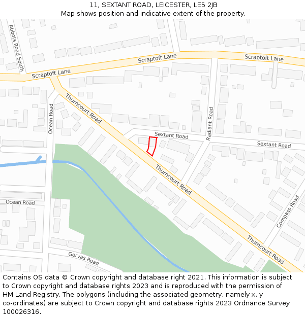 11, SEXTANT ROAD, LEICESTER, LE5 2JB: Location map and indicative extent of plot