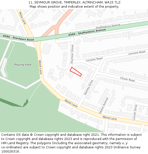 11, SEYMOUR GROVE, TIMPERLEY, ALTRINCHAM, WA15 7LZ: Location map and indicative extent of plot