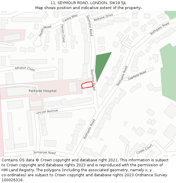 11, SEYMOUR ROAD, LONDON, SW19 5JL: Location map and indicative extent of plot