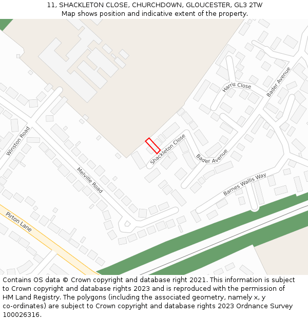 11, SHACKLETON CLOSE, CHURCHDOWN, GLOUCESTER, GL3 2TW: Location map and indicative extent of plot