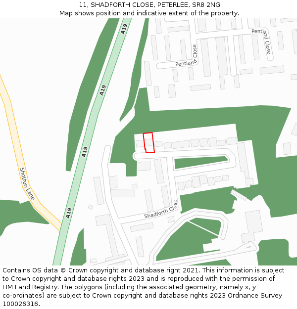 11, SHADFORTH CLOSE, PETERLEE, SR8 2NG: Location map and indicative extent of plot