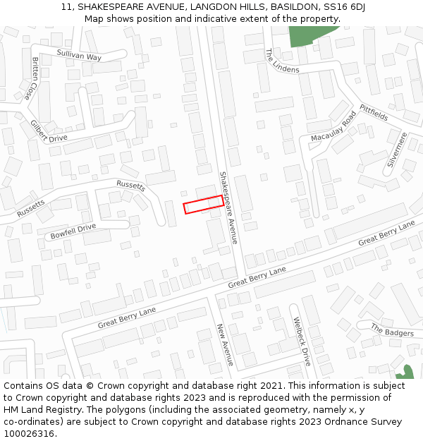 11, SHAKESPEARE AVENUE, LANGDON HILLS, BASILDON, SS16 6DJ: Location map and indicative extent of plot