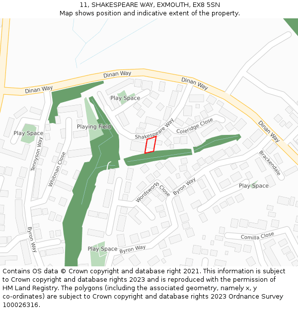 11, SHAKESPEARE WAY, EXMOUTH, EX8 5SN: Location map and indicative extent of plot