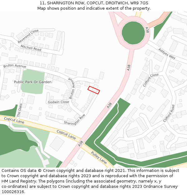 11, SHARINGTON ROW, COPCUT, DROITWICH, WR9 7GS: Location map and indicative extent of plot