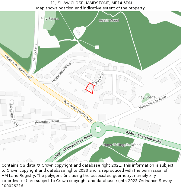 11, SHAW CLOSE, MAIDSTONE, ME14 5DN: Location map and indicative extent of plot