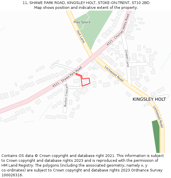 11, SHAWE PARK ROAD, KINGSLEY HOLT, STOKE-ON-TRENT, ST10 2BD: Location map and indicative extent of plot