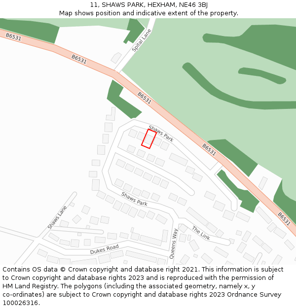 11, SHAWS PARK, HEXHAM, NE46 3BJ: Location map and indicative extent of plot