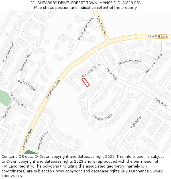 11, SHEARSBY DRIVE, FOREST TOWN, MANSFIELD, NG19 0RN: Location map and indicative extent of plot