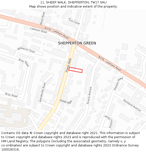 11, SHEEP WALK, SHEPPERTON, TW17 0AU: Location map and indicative extent of plot
