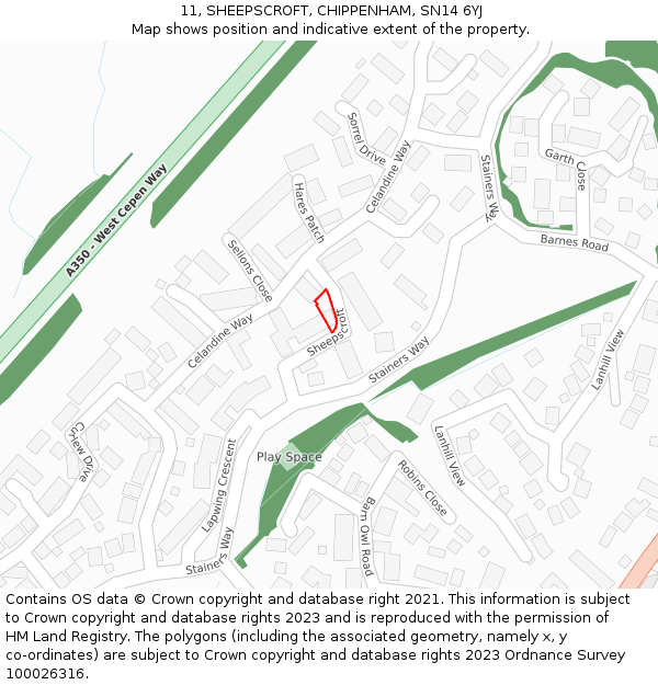 11, SHEEPSCROFT, CHIPPENHAM, SN14 6YJ: Location map and indicative extent of plot