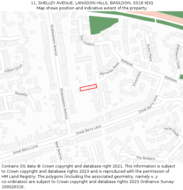 11, SHELLEY AVENUE, LANGDON HILLS, BASILDON, SS16 6DQ: Location map and indicative extent of plot