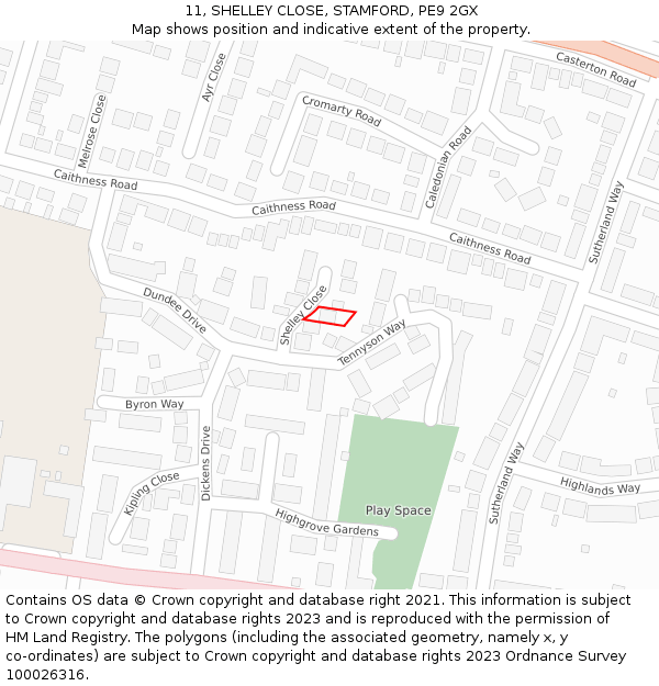 11, SHELLEY CLOSE, STAMFORD, PE9 2GX: Location map and indicative extent of plot