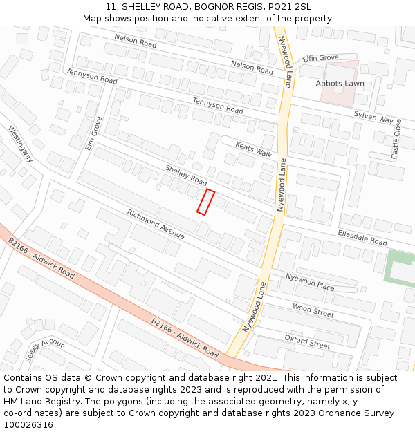 11, SHELLEY ROAD, BOGNOR REGIS, PO21 2SL: Location map and indicative extent of plot