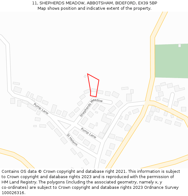 11, SHEPHERDS MEADOW, ABBOTSHAM, BIDEFORD, EX39 5BP: Location map and indicative extent of plot