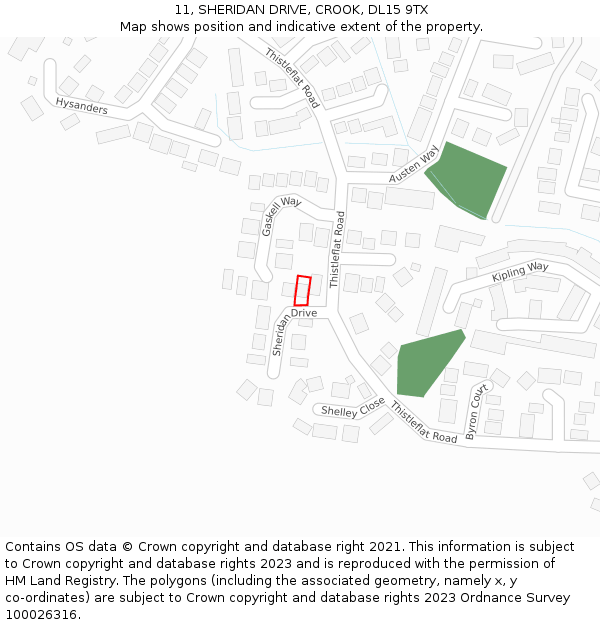 11, SHERIDAN DRIVE, CROOK, DL15 9TX: Location map and indicative extent of plot