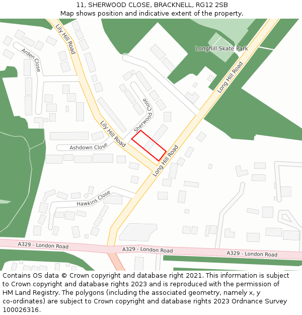 11, SHERWOOD CLOSE, BRACKNELL, RG12 2SB: Location map and indicative extent of plot