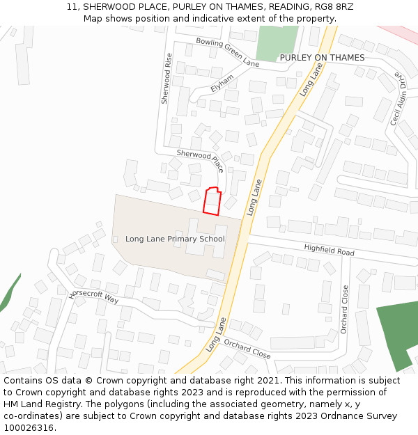 11, SHERWOOD PLACE, PURLEY ON THAMES, READING, RG8 8RZ: Location map and indicative extent of plot