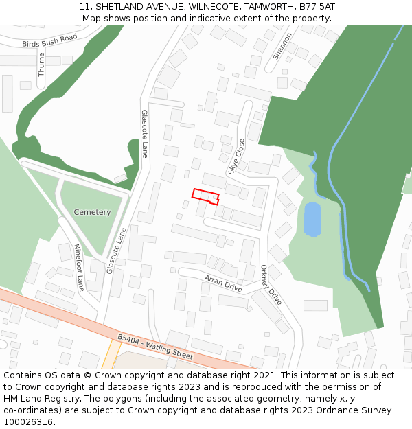 11, SHETLAND AVENUE, WILNECOTE, TAMWORTH, B77 5AT: Location map and indicative extent of plot