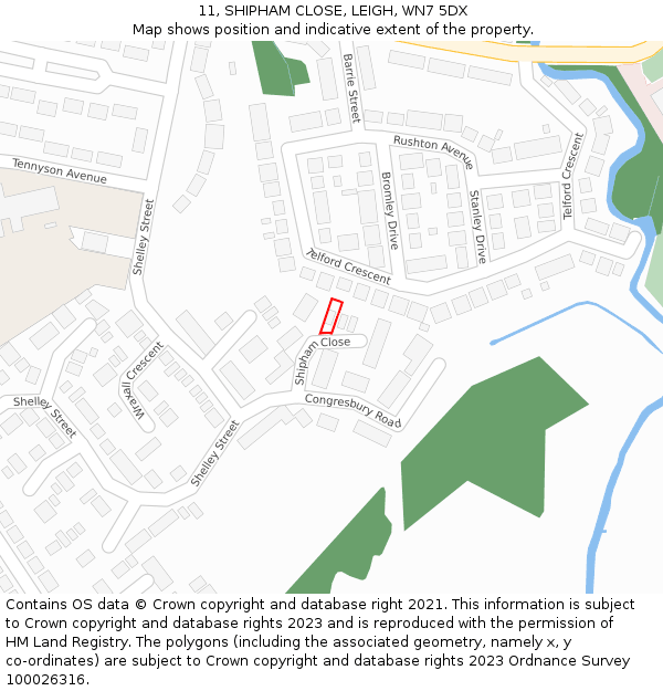 11, SHIPHAM CLOSE, LEIGH, WN7 5DX: Location map and indicative extent of plot