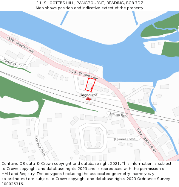 11, SHOOTERS HILL, PANGBOURNE, READING, RG8 7DZ: Location map and indicative extent of plot