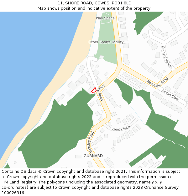 11, SHORE ROAD, COWES, PO31 8LD: Location map and indicative extent of plot