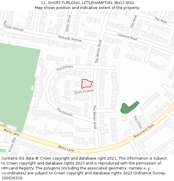 11, SHORT FURLONG, LITTLEHAMPTON, BN17 6NG: Location map and indicative extent of plot