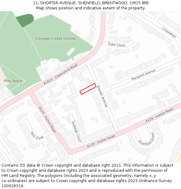 11, SHORTER AVENUE, SHENFIELD, BRENTWOOD, CM15 8RE: Location map and indicative extent of plot