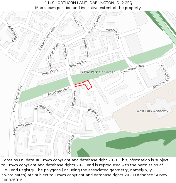 11, SHORTHORN LANE, DARLINGTON, DL2 2FQ: Location map and indicative extent of plot