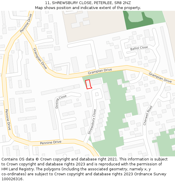 11, SHREWSBURY CLOSE, PETERLEE, SR8 2NZ: Location map and indicative extent of plot