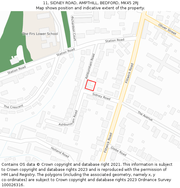 11, SIDNEY ROAD, AMPTHILL, BEDFORD, MK45 2RJ: Location map and indicative extent of plot