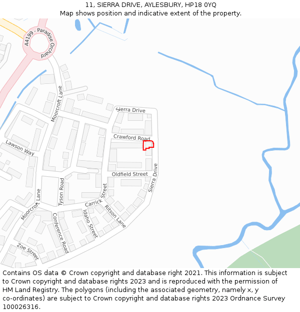 11, SIERRA DRIVE, AYLESBURY, HP18 0YQ: Location map and indicative extent of plot
