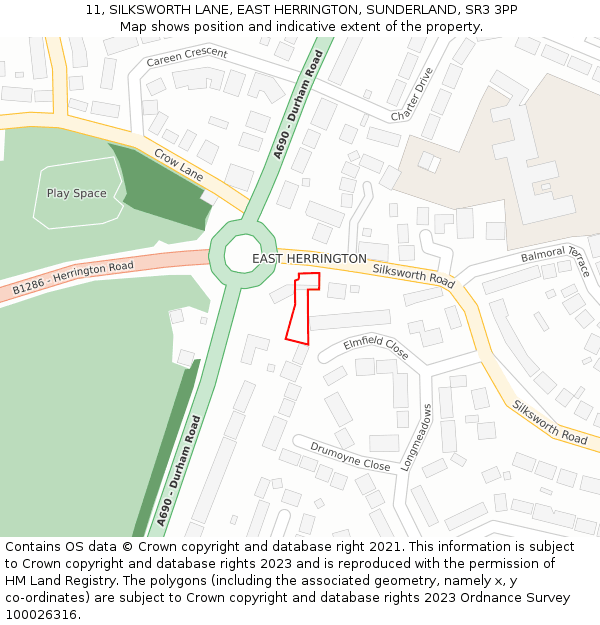 11, SILKSWORTH LANE, EAST HERRINGTON, SUNDERLAND, SR3 3PP: Location map and indicative extent of plot