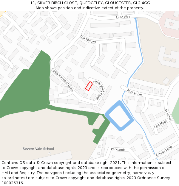 11, SILVER BIRCH CLOSE, QUEDGELEY, GLOUCESTER, GL2 4GG: Location map and indicative extent of plot